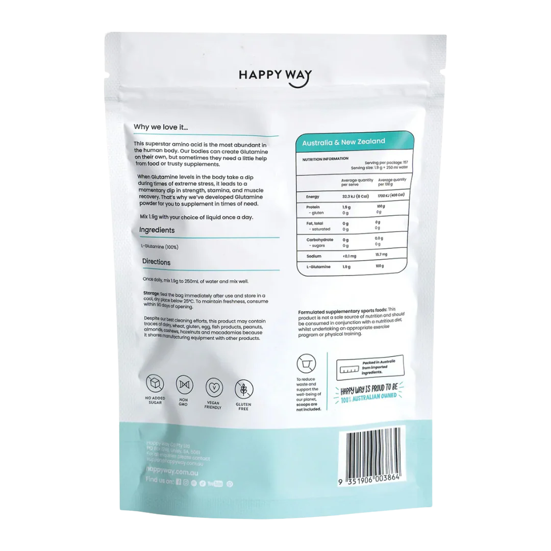 FINAL SALE | Happy Way - Glutamine Powder 300g L-Glutamine (BB 15.04.26) - Image 2