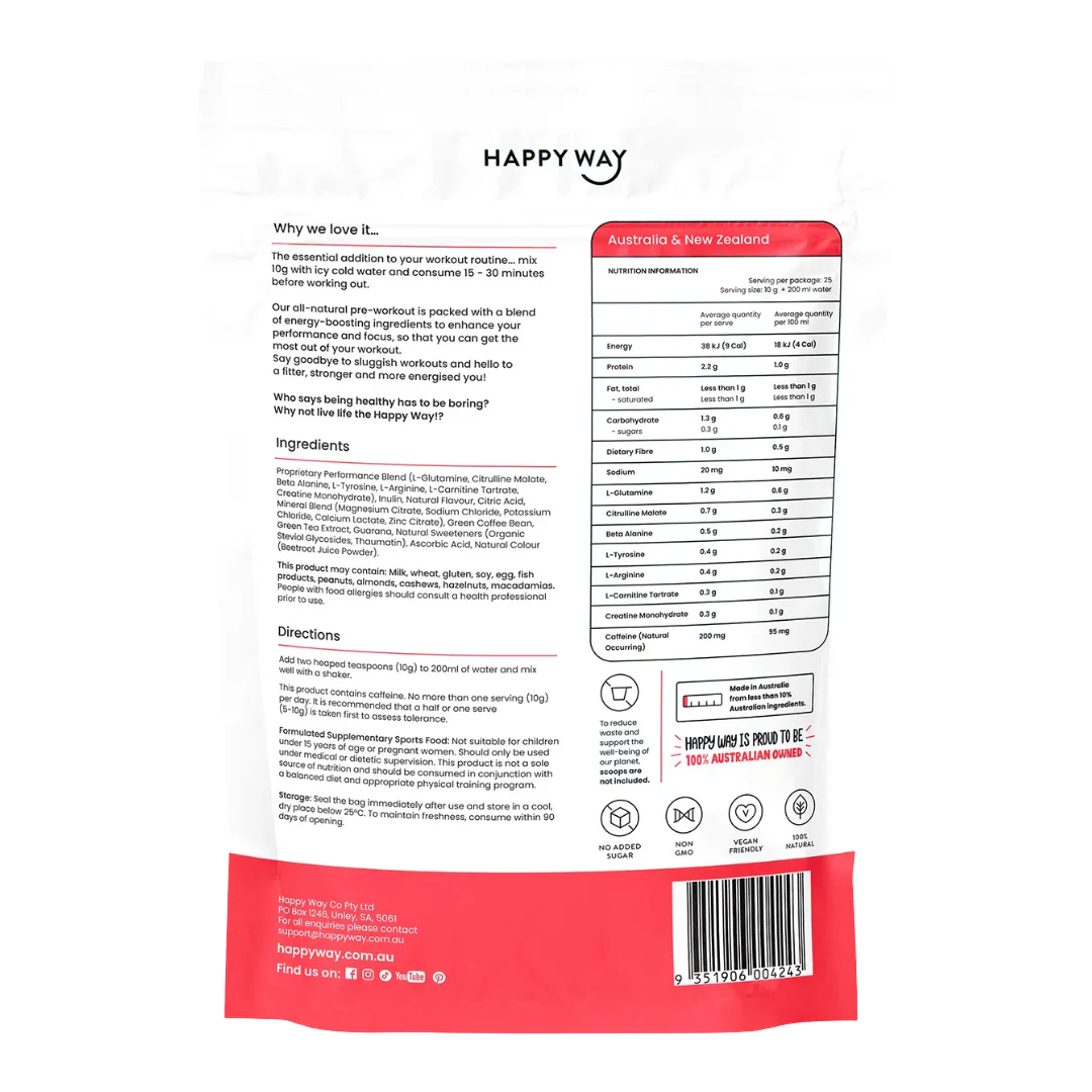 Happy Way - Pre-Workout Powder 250g - Watermelon - Image 2